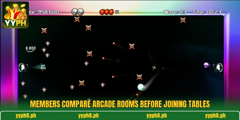 Members compare arcade rooms before joining tables Members compare arcade rooms before joining tables