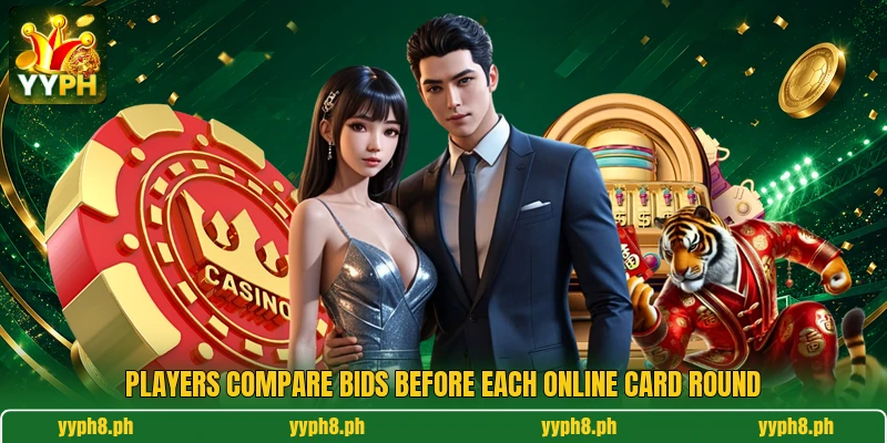 Players compare bids before each online card round Players compare bids before each online card round