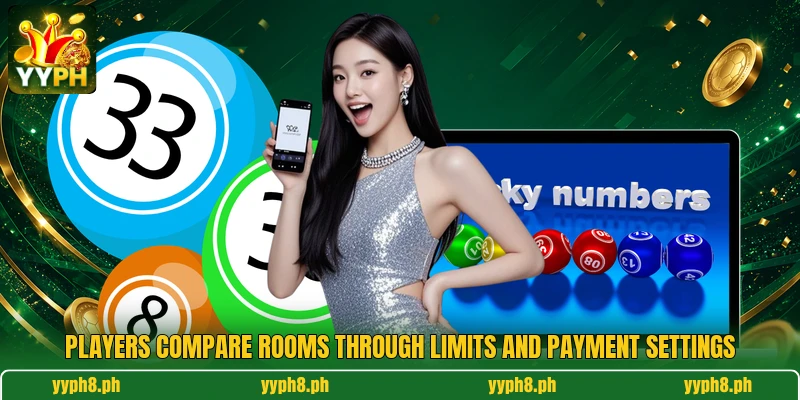 Players compare rooms through limits and payment settings