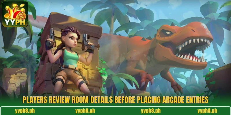 Players review room details before placing arcade entries Players review room details before placing arcade entries