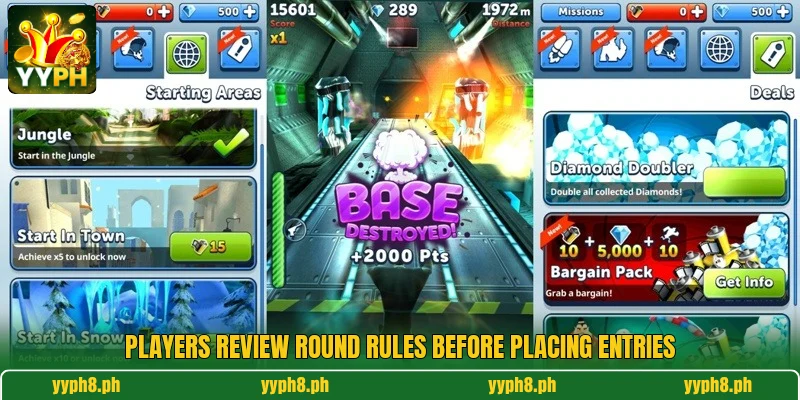 Players review round rules before placing entries Players review round rules before placing entries